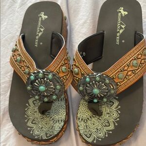 Montana West Brown and Green Bohemian Sandals